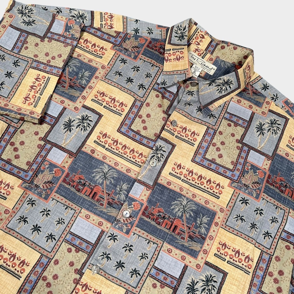 Tori Richard Button Up Shirt Mens XL Multicolor Tropical Palm Block Print  USA